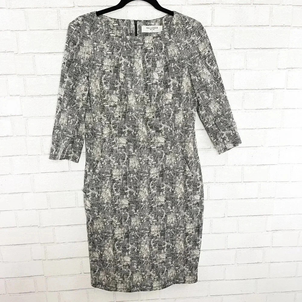 MM LaFleur The Etsuko Pencil Dress in Crackle Black & White Women's Size 8